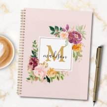 Monograma Rosa Floral Botânica Elegante em Aquarel