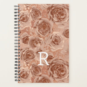 Agenda Monograma Rosa Floral Dourado