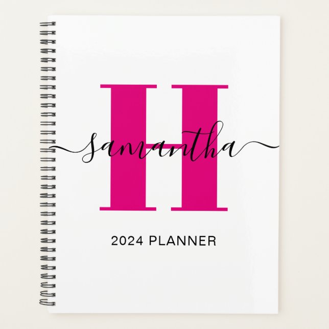 Agenda Monograma Rosa Quente Feminino (Frente)