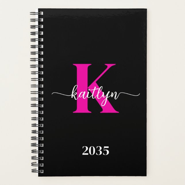 Agenda Monograma Rosa Quente Preto (Frente)