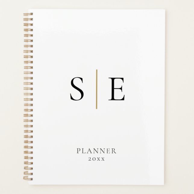 Agenda Monograma Simples Branco Dourado Preto 2023 (Frente)