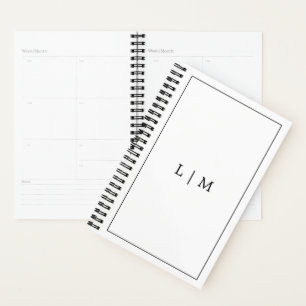 Agenda Monograma Simples de Negócios Preto e Branco