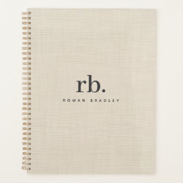 Agenda Monograma Simples e Elegante de Textura de Creme d