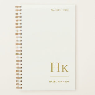 Agenda Monograma Simples Elegante Marfim Dourado Personal
