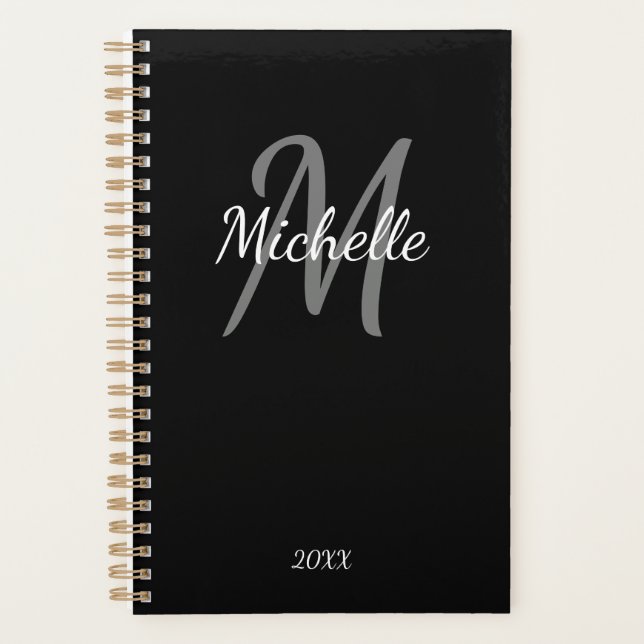 Agenda Monograma Simples Preto e Branco (Frente)