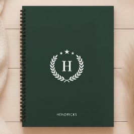 Agenda Monograma Verde Escuro Fitness Minimalista Moderna