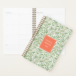 Agenda Monograma Verde Padrão Botânico Verde Laranja