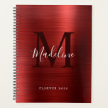Agenda Monograma Vermelho Metálico Simples Bruto Moderno<br><div class="desc">Planeador de Monograma Vermelho Metálico Simples Bruto Moderno</div>