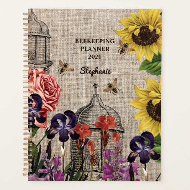 Agenda Monograma Vintage Beehive Floral Bebeja (Frente)