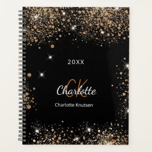 Agenda Monogramas de pó dourado preto 2022