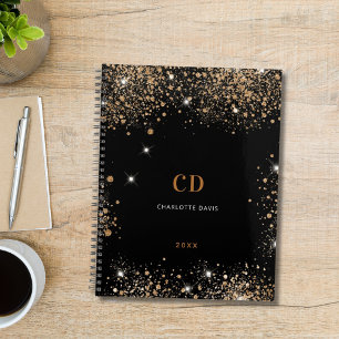 Agenda Monogramas de pó dourado preto 2022