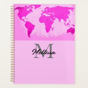 Agenda Monogramas do mapa mundial Viajantes Blush Roxo