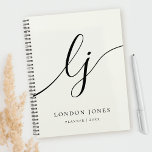 Agenda Monogramas Iniciais Comerciais Planeador de Negóci<br><div class="desc">Iniciais de Monograma Planejador Comercial Legista de Marfim White Script Preto</div>
