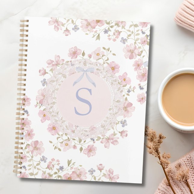 Agenda Monogrammed Pink Flowers and Lace Floral (In situ)