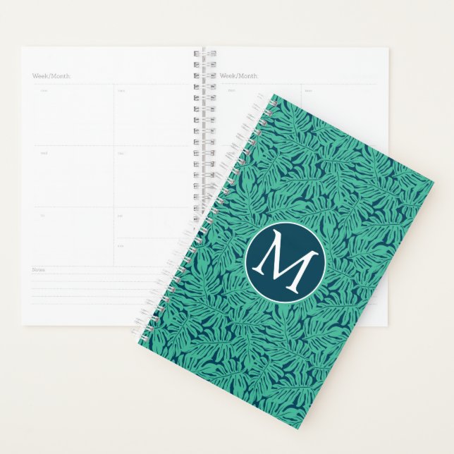 Agenda Monstera Tropical Leaf Pattern | Monograma (Exibição)