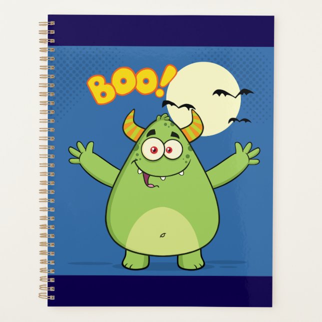 Agenda Monstro Verde Fofo do Dia das Bruxas Boo (Frente)