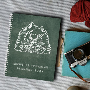 Agenda Montanha Começa Casamento Verde Chalkboard