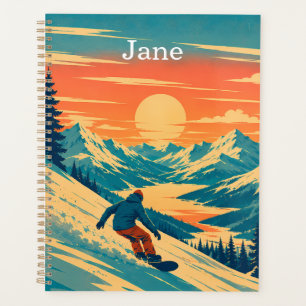 Agenda Montanha de Snowboard Personalizada Pôr do Sol Nom
