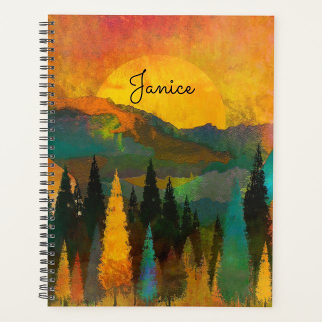 Agenda Montanha Sunshine Personalizar Nome Azul Verde Dou (Frente)