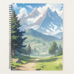 Agenda Montanhas com capas de neve e Floresta Verde Esmag
