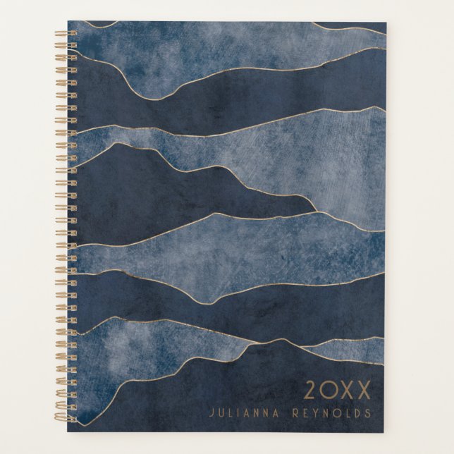 Agenda Montanhas Simples de Azul Chic com Destaques Doura (Frente)