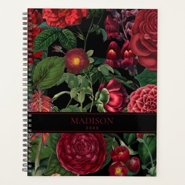 Agenda Moody Florals Black & Burgundy Vintage Monograma (Frente)