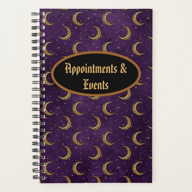 Agenda Moons Crescentes e Estrelas Personalizáveis (Frente)