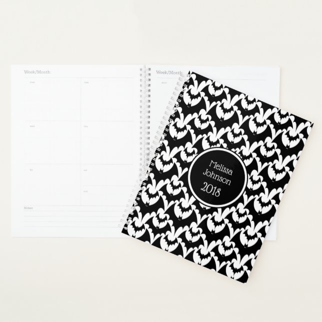 Agenda Morcegos Preto e Branco Padrão de Terror Nome Pers (Exibição)