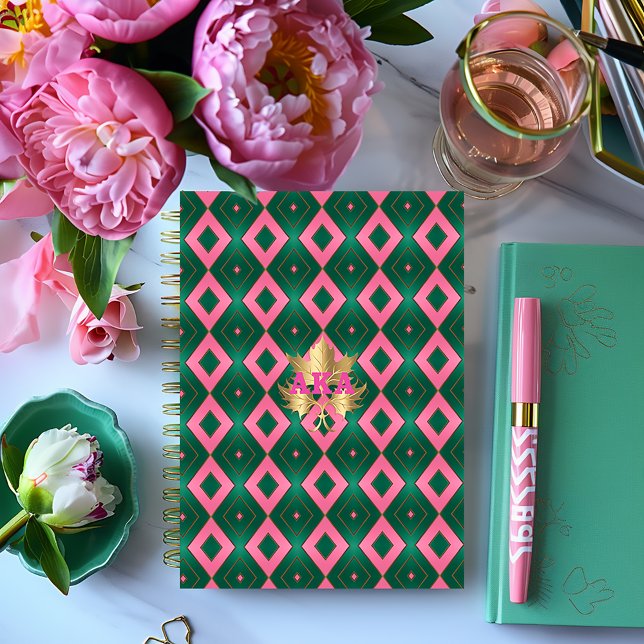 Agenda Motif Chic Pink e Green Diamond (Stylish Pink and Green Monogrammed Daily Planner)