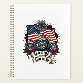 Agenda Motocicleta Patriótica Vermelha e Desenho Vintage
