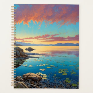 Agenda Mountain Lake Flowers Colorful Art