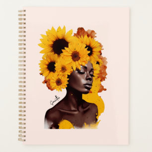 Agenda Mulher afro-americana com afro afro girassol