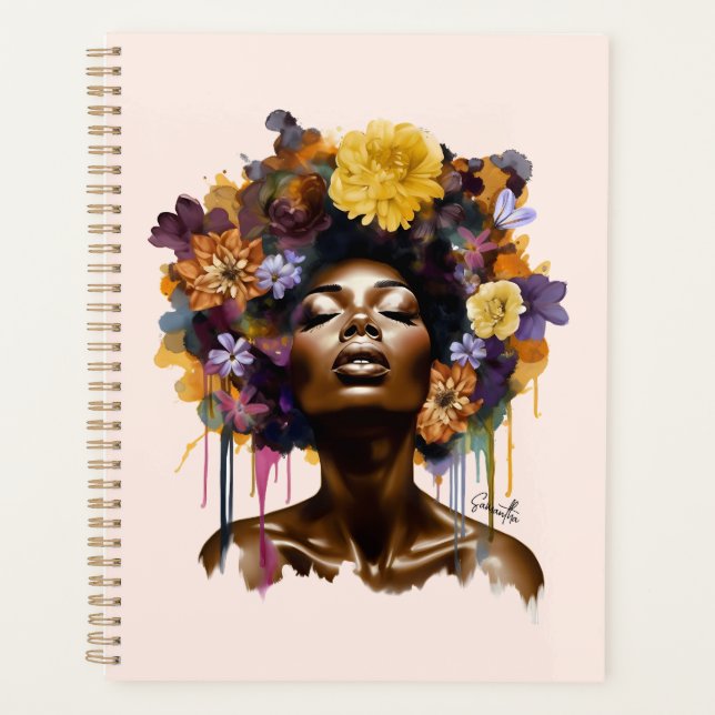 Agenda Mulher afro-americana com cabelo afro floral (3) (Frente)