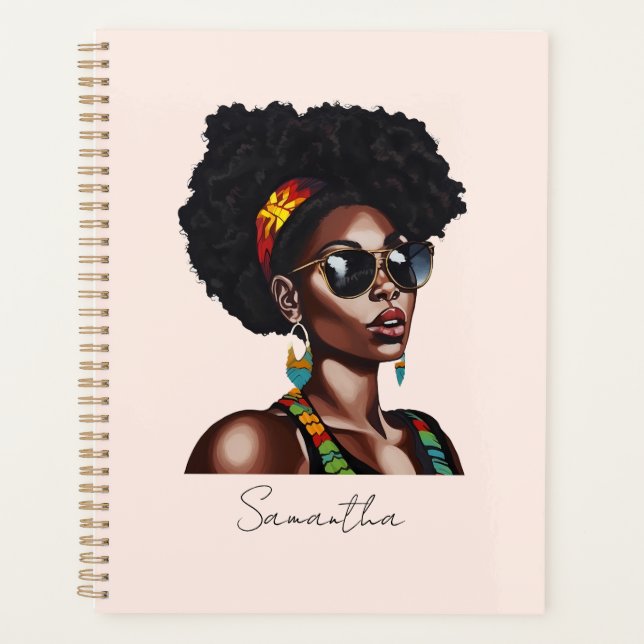 Agenda Mulher afro-americana com óculos de sol chic (Frente)