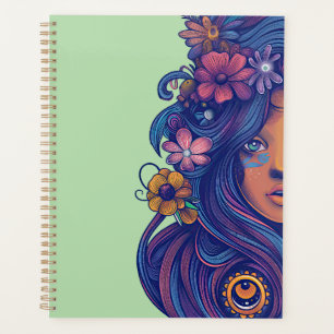 Agenda Mulher Boho Fantasy com Cabelo Floral