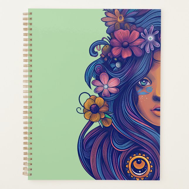Agenda Mulher Boho Fantasy com Cabelo Floral (Frente)
