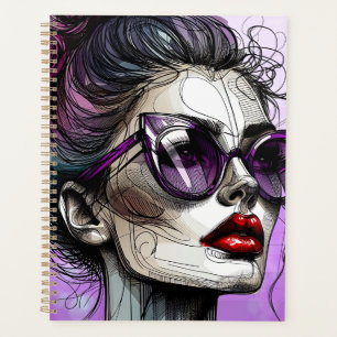 Agenda Mulher bonita de óculos de sol e batom roxo