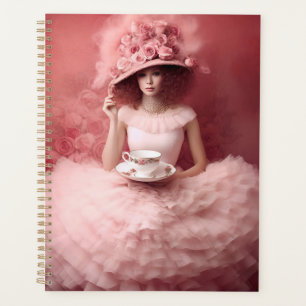 Agenda Mulher Branca de Rosa com Teacup