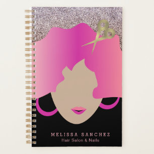 Agenda Mulher Cabelo Rosa Brilho de Ouro Falso Salão Bele