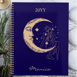 Agenda Mulher celestial lua & estrelas, boho, elegante ou