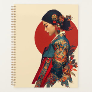 Agenda Mulher Coreana Elegante em Retrato de Hanbok em Te