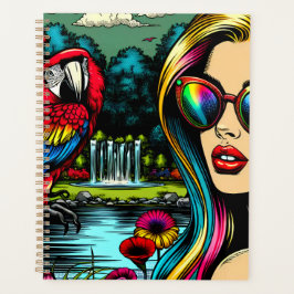 Agenda Mulher e papagaio no Parque Pop Art