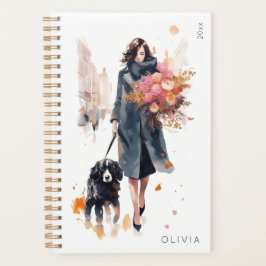 Agenda Mulher Elegante Amante de Cães Rosa Floral