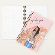 Mulher Fashionista Pink Dourada Girly Feather