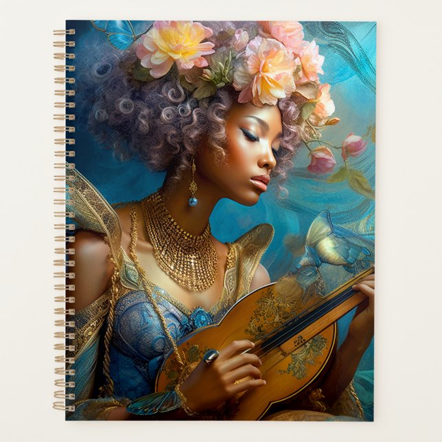 Agenda Mulher Jogando Lute African American Fantasy Art (Frente)