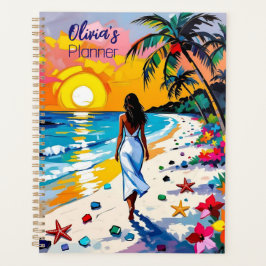 Agenda Mulher na Cena Tropical da Praia Personalizada