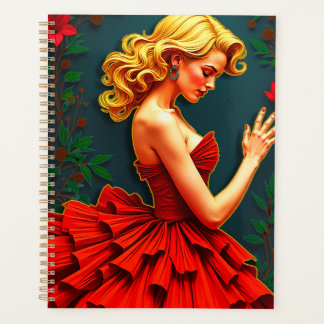 Agenda Mulher num vestido vermelho