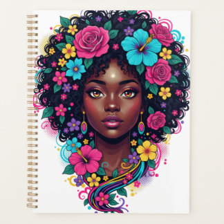 Agenda Mulher Preta Profunda Com Afro Adornado de Flor Br