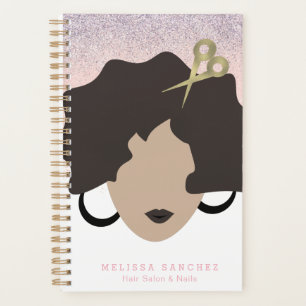 Agenda Mulher Salão Cabelo Castanho Brilho Falso Dourado