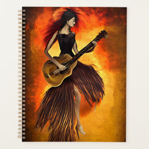 Agenda Mulher tocando violão vermelho céu Abstrato arte o